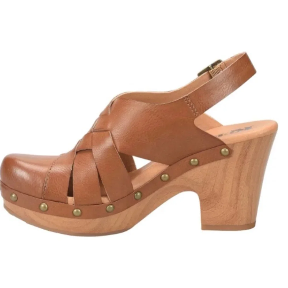 KORKS By Kors ease Wynne Comfort Clogs Shoes Leather Wedge Tan Platform Clogs 7